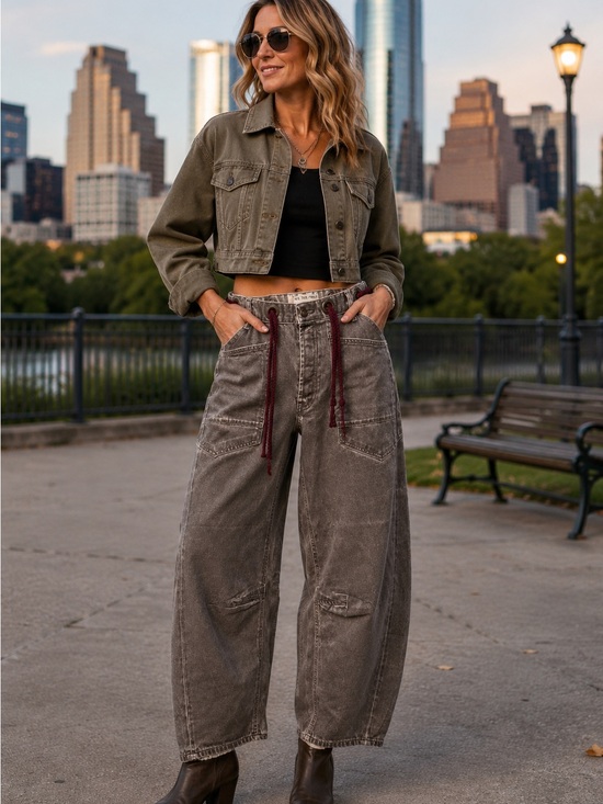 We The Free Denim - Free People- We The Free Moxie Low Slung Coated Barrel Jean - Metallic Grey